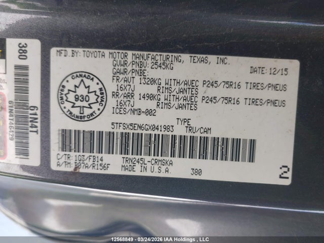 5TFSX5EN6GX041983 Toyota Tacoma Sr+/sr5