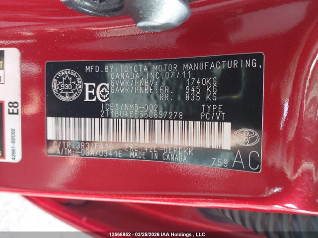 Продажа на аукционе авто 2011 Toyota Corolla, vin: 2T1BU4EE5BC657278, номер лота: 12568852