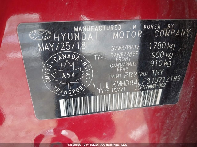 KMHD84LF3JU712199 Hyundai Elantra