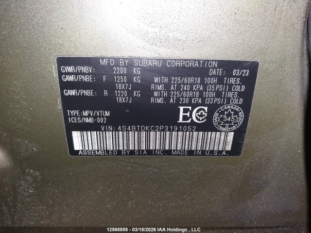 4S4BTDKC2P3191052 Subaru Outback Onyx