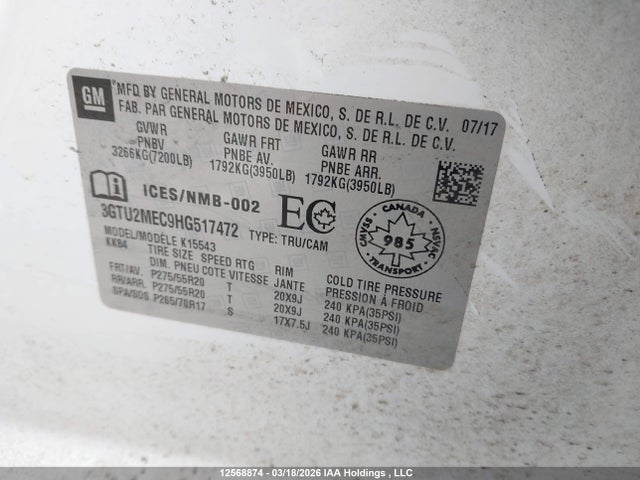 3GTU2MEC9HG517472 GMC SIERRA 1500