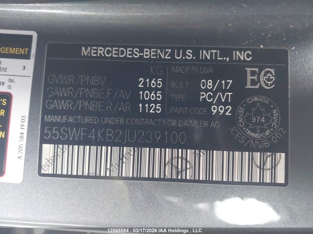 55SWF4KB2JU239100 Mercedes-Benz C 300 4matic