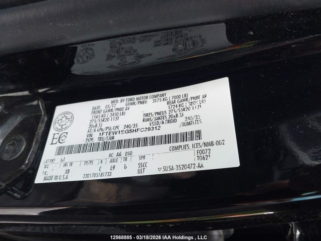 Aukcja sprzedaży 2017 Ford F150 Supercrew, vin: 1FTEW1EG5HFC39312, numer aukcji: 12568885