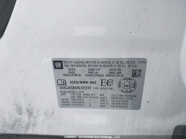 3GNCJKSB5HL167318 Chevrolet TRAX LS