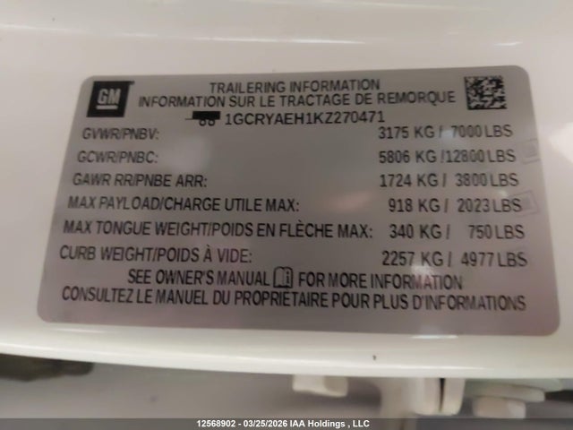 2019 Chevrolet Silverado K1500 მანქანა იყიდება აუქციონზე, vin: 1GCRYAEH1KZ270471, აუქციონის ნომერი: 12568902