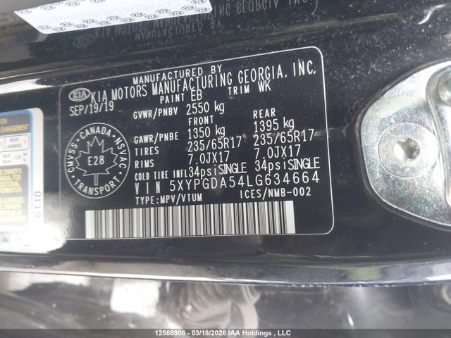 5XYPGDA54LG634664 KIA Sorento 3.3l Black Line/3.3l Lx+