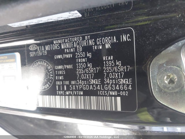 5XYPGDA54LG634664 KIA Sorento 3.3l Black Line/3.3l Lx+