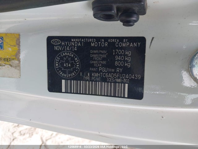 Продажа на аукционе авто 2015 Hyundai Veloster Tech, vin: KMHTC6AD5FU240439, номер лота: 12568916
