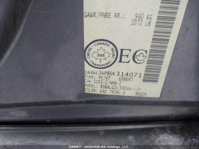 1N4AL3AP8GN314071 Nissan Altima 2.5/2.5 S/2.5 Sl Tech/2.5 Sr/2.5 Sv