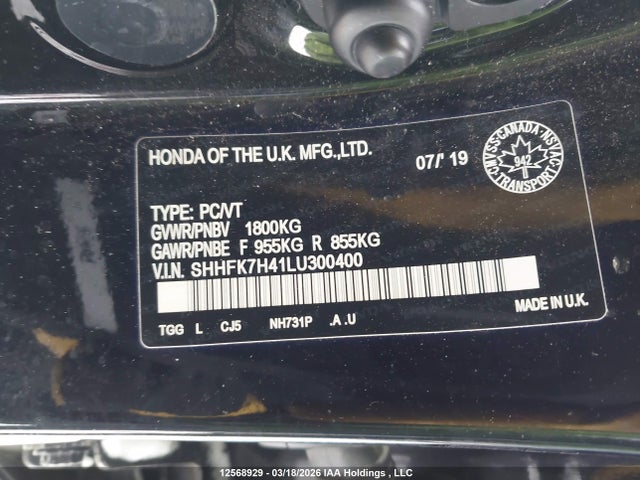 SHHFK7H41LU300400 Honda Civic Sport