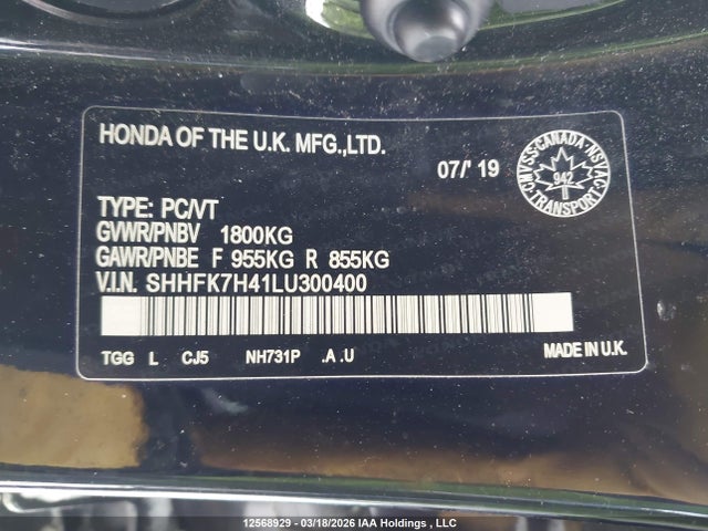 SHHFK7H41LU300400 Honda Civic Sport