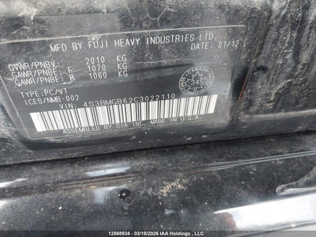 Продаж на аукціоні авто 2012 Subaru Legacy 2.5i Premium, vin: 4S3BMGB62C3022110, номер лоту: 12568934