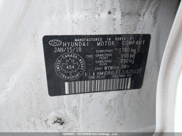 KMHD84LF1JU626227 Hyundai Elantra