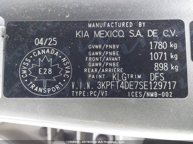 2025 Kia K4 Lx/lxs მანქანა იყიდება აუქციონზე, vin: 3KPFT4DE7SE129717, აუქციონის ნომერი: 12568938