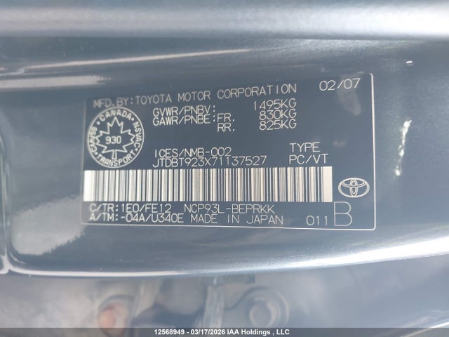 Aukcja sprzedaży 2007 Toyota Yaris, vin: JTDBT923X71137527, numer aukcji: 12568949