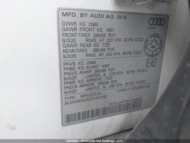 WA1LAAF76HD014505 Audi Q7 3.0t Progressiv
