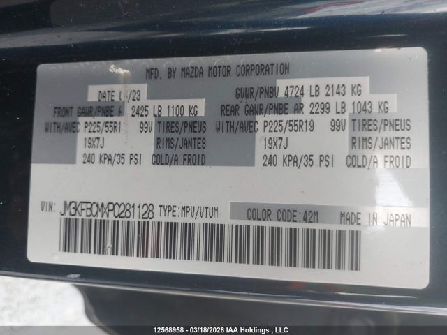 12568958 :رقم المزاد ، JM3KFBCMXP0281128 vin ، 2023 Mazda Cx-5 Gs/kuro Edition مزاد بيع