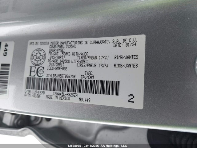 Aukcja sprzedaży 2024 Toyota Tacoma, vin: 3TYLB5JN5RT006759, numer aukcji: 12568965