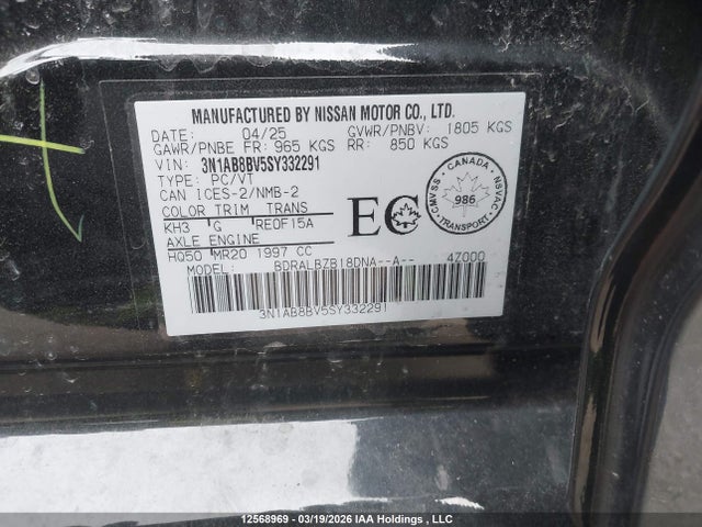 3N1AB8BV5SY332291 Nissan Sentra S/s Plus