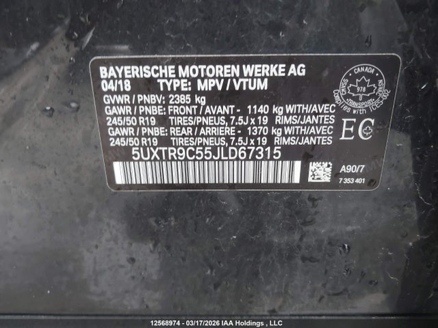 Aukcja sprzedaży 2018 Bmw X3 Xdrive30i, vin: 5UXTR9C55JLD67315, numer aukcji: 12568974