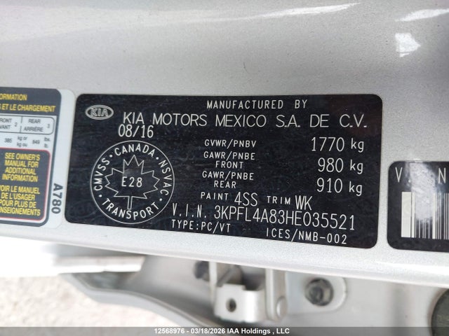 12568976 :رقم المزاد ، 3KPFL4A83HE035521 vin ، 2017 Kia Forte Ex مزاد بيع