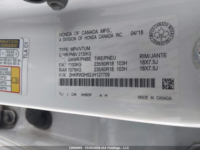 2HKRW2H52JH127709 Honda CR-V EX