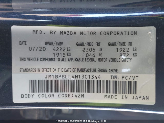Aukcja sprzedaży 2021 Mazda 3 Preferred, vin: JM1BPBLL4M1301344, numer aukcji: 12568992