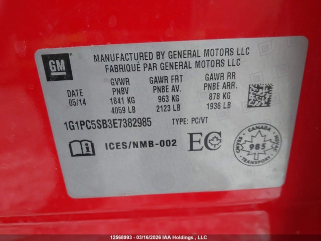Aukcja sprzedaży 2014 Chevrolet Cruze 1lt, vin: 1G1PC5SB3E7382985, numer aukcji: 12568993