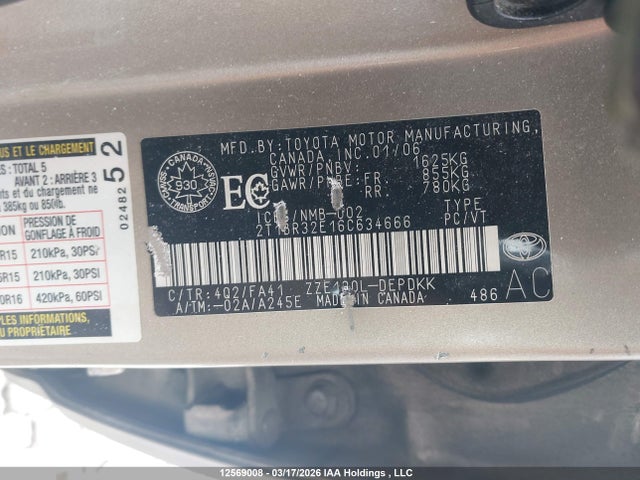 12569008 :رقم المزاد ، 2T1BR32E16C634666 vin ، 2006 Toyota Corolla Ce/le/s مزاد بيع