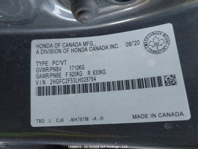 2020 Honda Civic Lx მანქანა იყიდება აუქციონზე, vin: 2HGFC2F53LH028764, აუქციონის ნომერი: 12569010