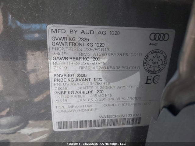 WA1EECF38M1037821 Audi Q3