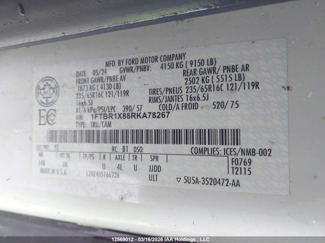 1FTBR1X88RKA78267 Ford Transit T-250