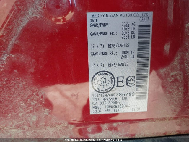 Продажа на аукционе авто 2017 Nissan Rogue S/sl Platinum/sv, vin: 5N1AT2MV4HC786789, номер лота: 12569013
