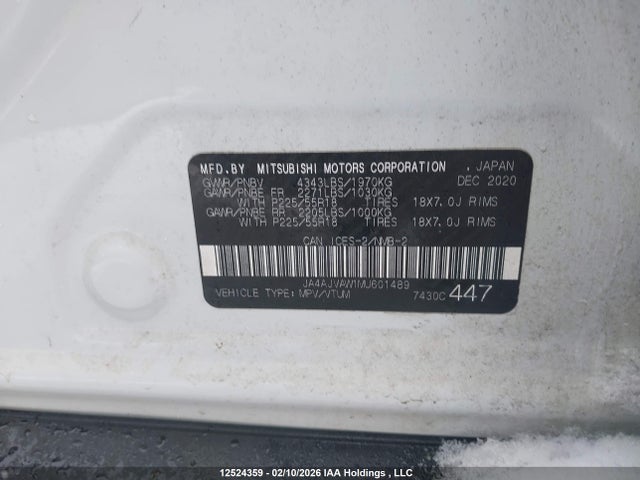 JA4AJVAW1MU601489 Mitsubishi Rvr Gt/le/se/sel