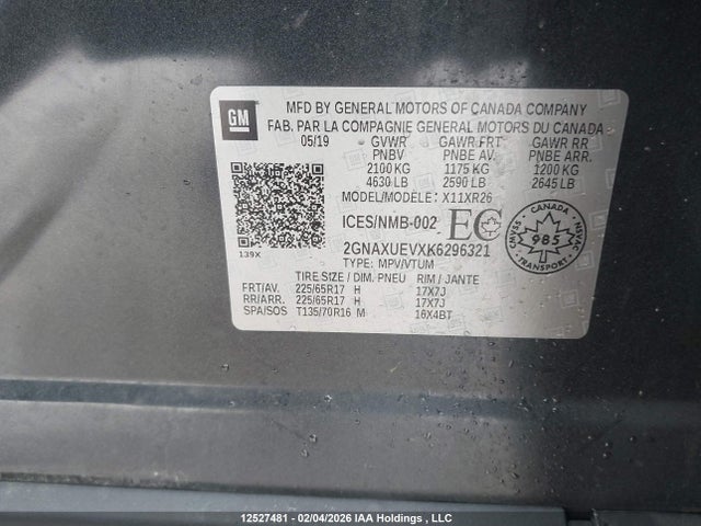 Aukcja sprzedaży 2019 Chevrolet Equinox 1lt, vin: 2GNAXUEVXK6296321, numer aukcji: 12527481