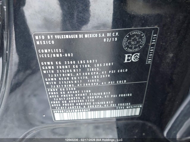 3VV0B7AX4KM099647 Volkswagen Tiguan Trendline