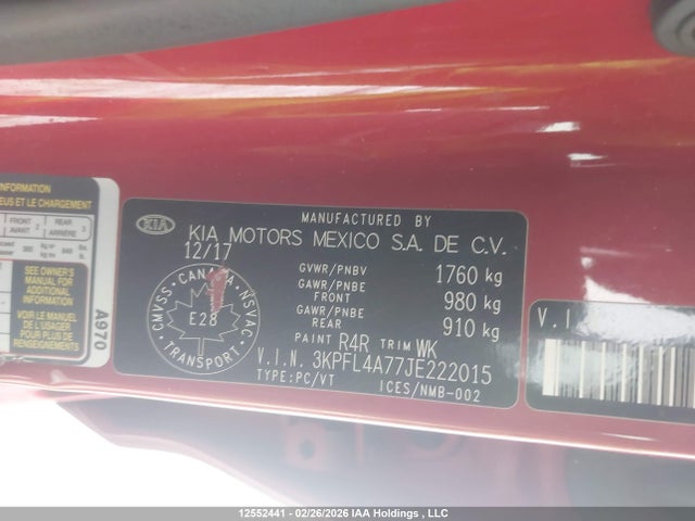 Aukcja sprzedaży 2018 Kia Forte Lx/lx+, vin: 3KPFL4A77JE222015, numer aukcji: 12552441