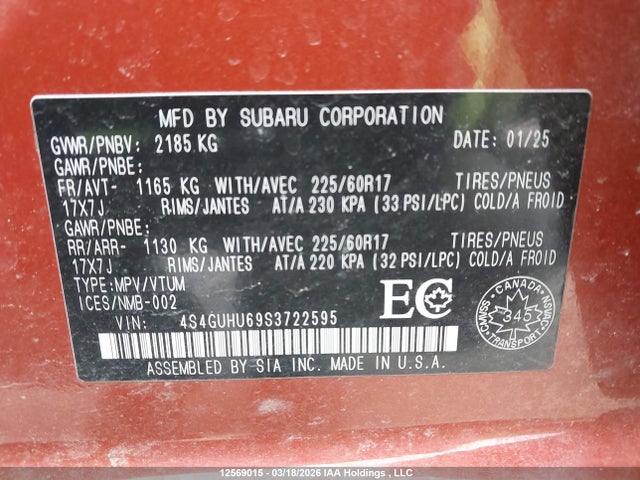 4S4GUHU69S3722595 Subaru Crosstrek Wilderness