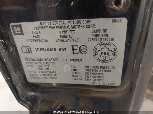 Aukcja sprzedaży 2007 Gmc Sierra 2500hd Sl/sle/slt, vin: 1GTHK29D37E131385, numer aukcji: 12535309