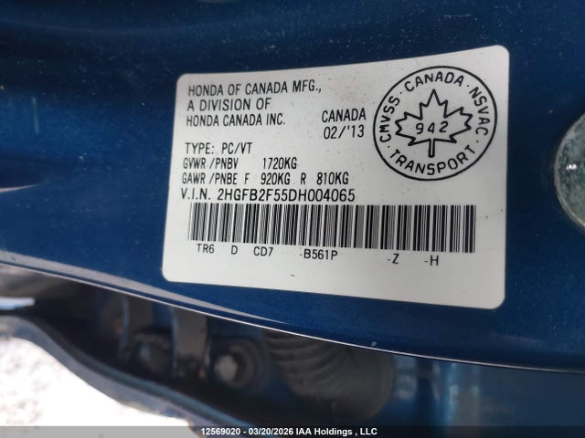 Aukcja sprzedaży 2013 Honda Civic Ex, vin: 2HGFB2F55DH004065, numer aukcji: 12569020