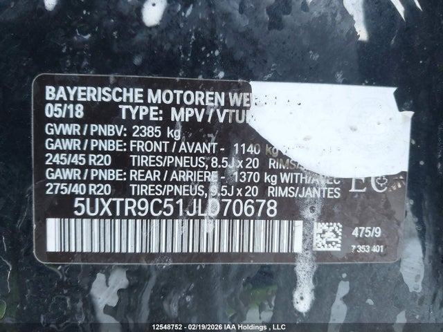 Продажа на аукционе авто 2018 Bmw X3 Xdrive30i, vin: 5UXTR9C51JLD70678, номер лота: 12548752