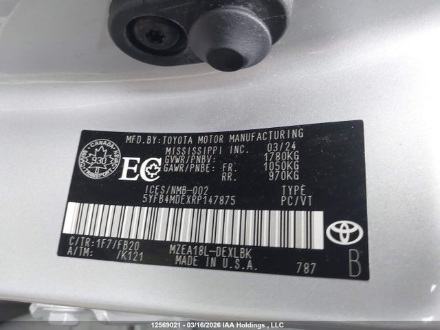 Aukcja sprzedaży 2024 Toyota Corolla Le, vin: 5YFB4MDEXRP147875, numer aukcji: 12569021