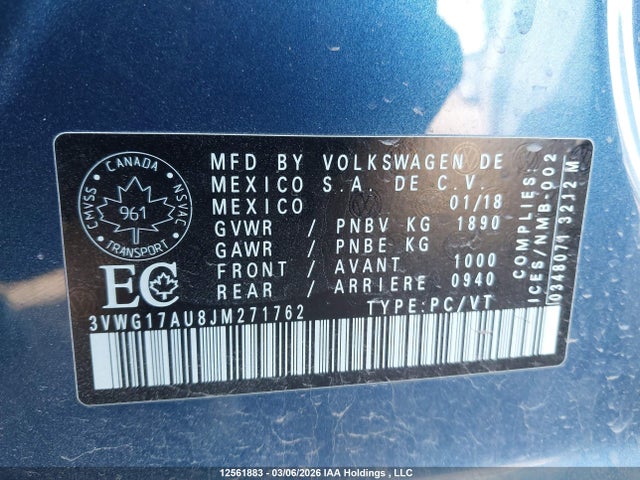 3VWG17AU8JM271762 Volkswagen Golf 1.8 Tsi Comfortline/1.8 Tsi Highline/1.8 Tsi Trendline