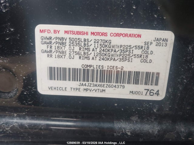 JA4JZ3AX6EZ604379 Mitsubishi Outlander Se