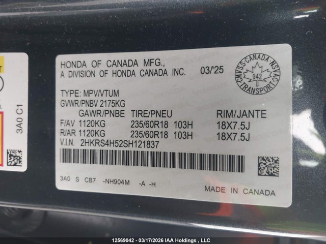 2HKRS4H52SH121837 Honda Cr-v Sport