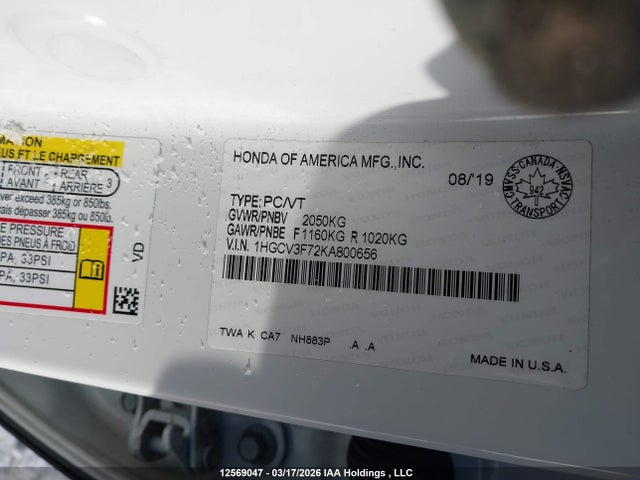 1HGCV3F72KA800656 Honda ACCORD HYBRID