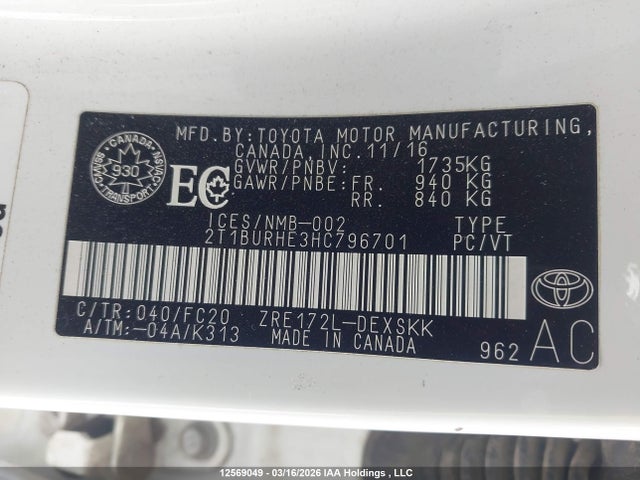 Aukcja sprzedaży 2017 Toyota Corolla Se, vin: 2T1BURHE3HC796701, numer aukcji: 12569049