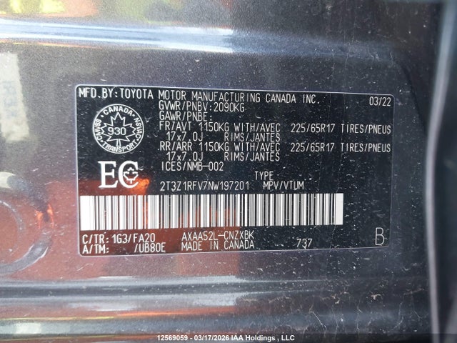 2T3Z1RFV7NW197201 Toyota RAV4