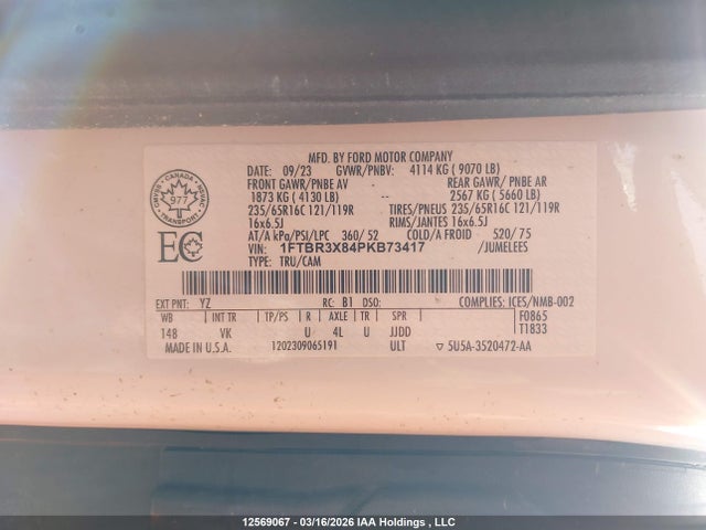 Продажа на аукционе авто 2023 Ford Transit T-250, vin: 1FTBR3X84PKB73417, номер лота: 12569067