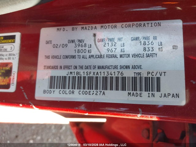 2010 Mazda Mazda3 Gs/gx მანქანა იყიდება აუქციონზე, vin: JM1BL1SFXA1134176, აუქციონის ნომერი: 12564618
